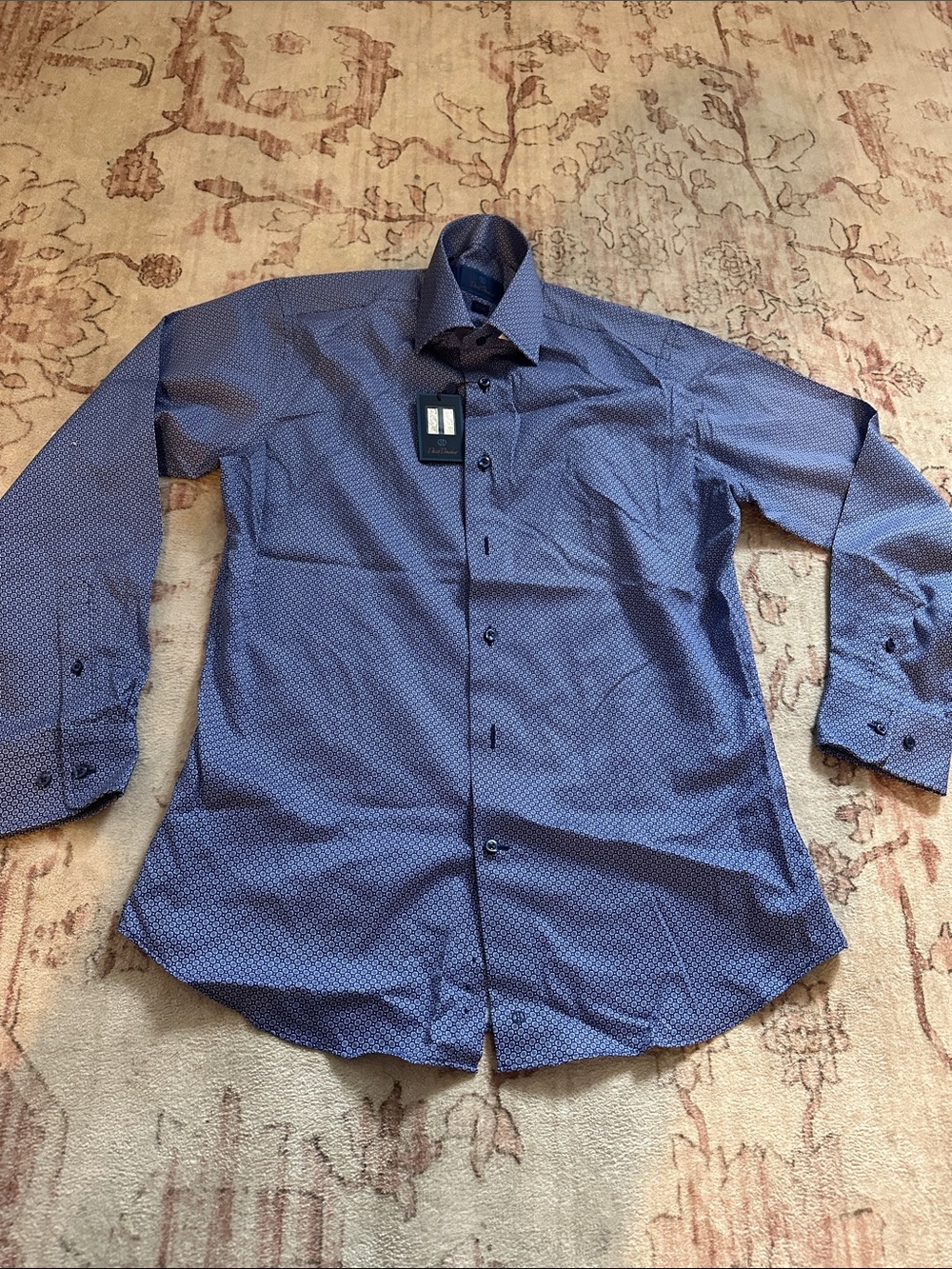 David Donahue Navy Blue Microdot Dress Shirt